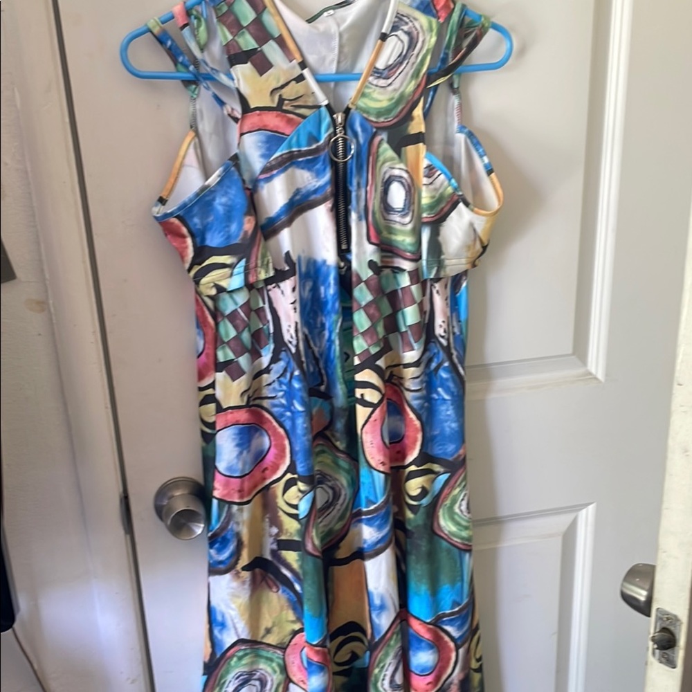 Abstract Multicolor Sleeveless Dress